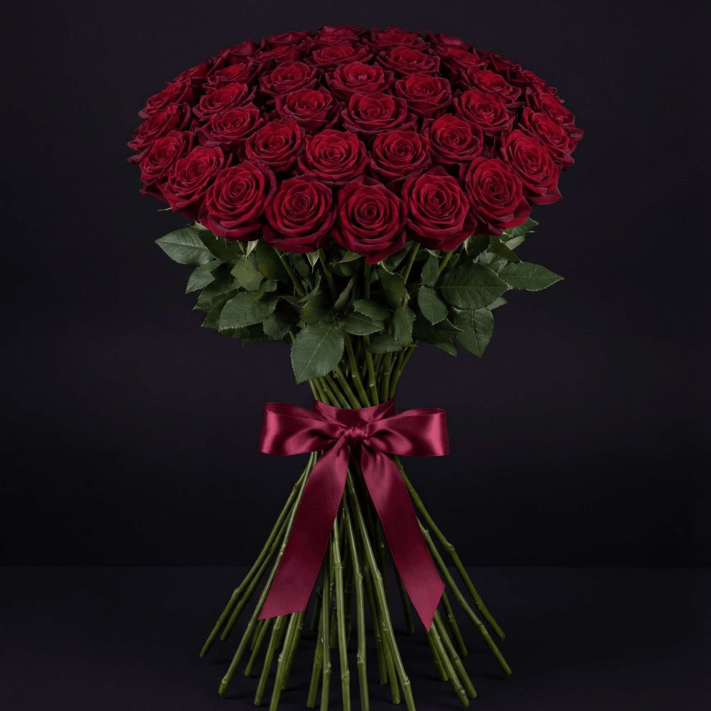 Роза 51 шт. бордовая