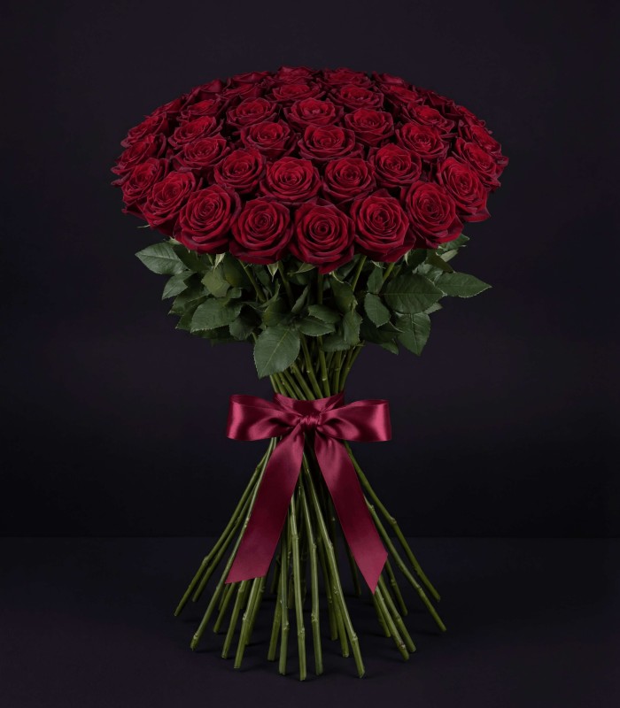 Роза 51 шт. бордовая